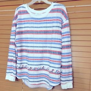 Skye’s The Limit 2 piece blouse Size PXL red, blue and white